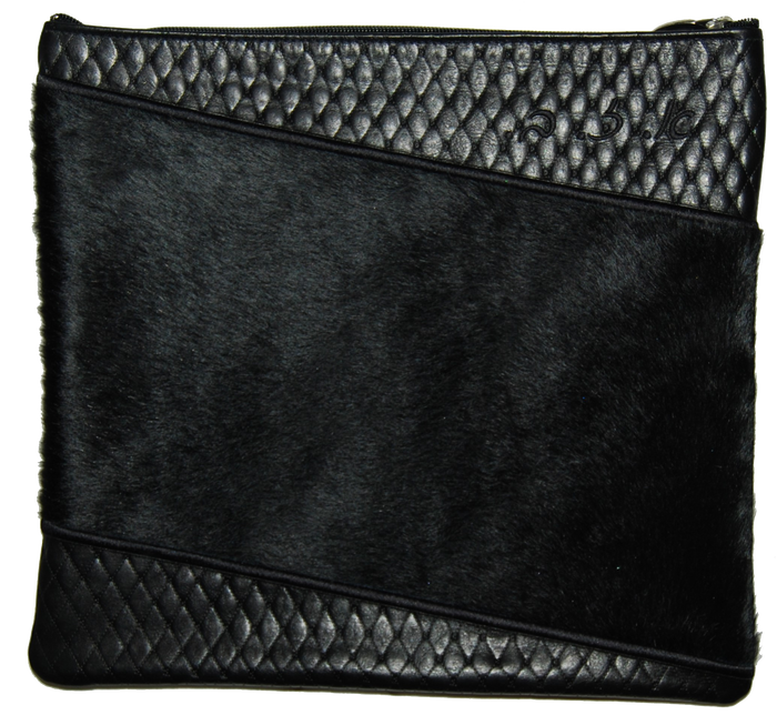 Prestige Leather Tallit & Tefillin Bag — Geometric & Diamond Design, Premier Collection (425I-BK2)