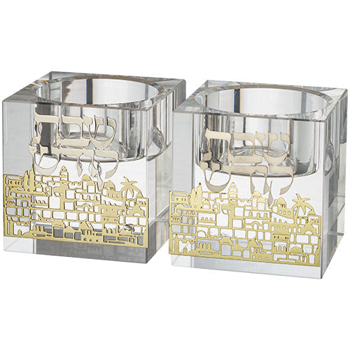 Crystal Tealight Holders w/ Gold Jerusalem Design-5cm