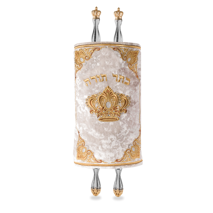 Velvet Torah Mantle - Style 273 - White - Torah Covers & Mantles