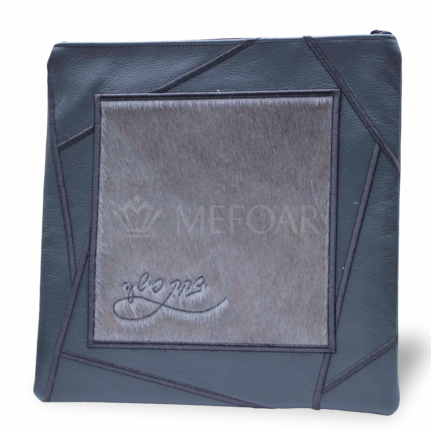 Tallis and Tefillin Bag Design #430 - Grey Leather and Fur - Tallis Bags view 3 | Judaica Square Lakewood