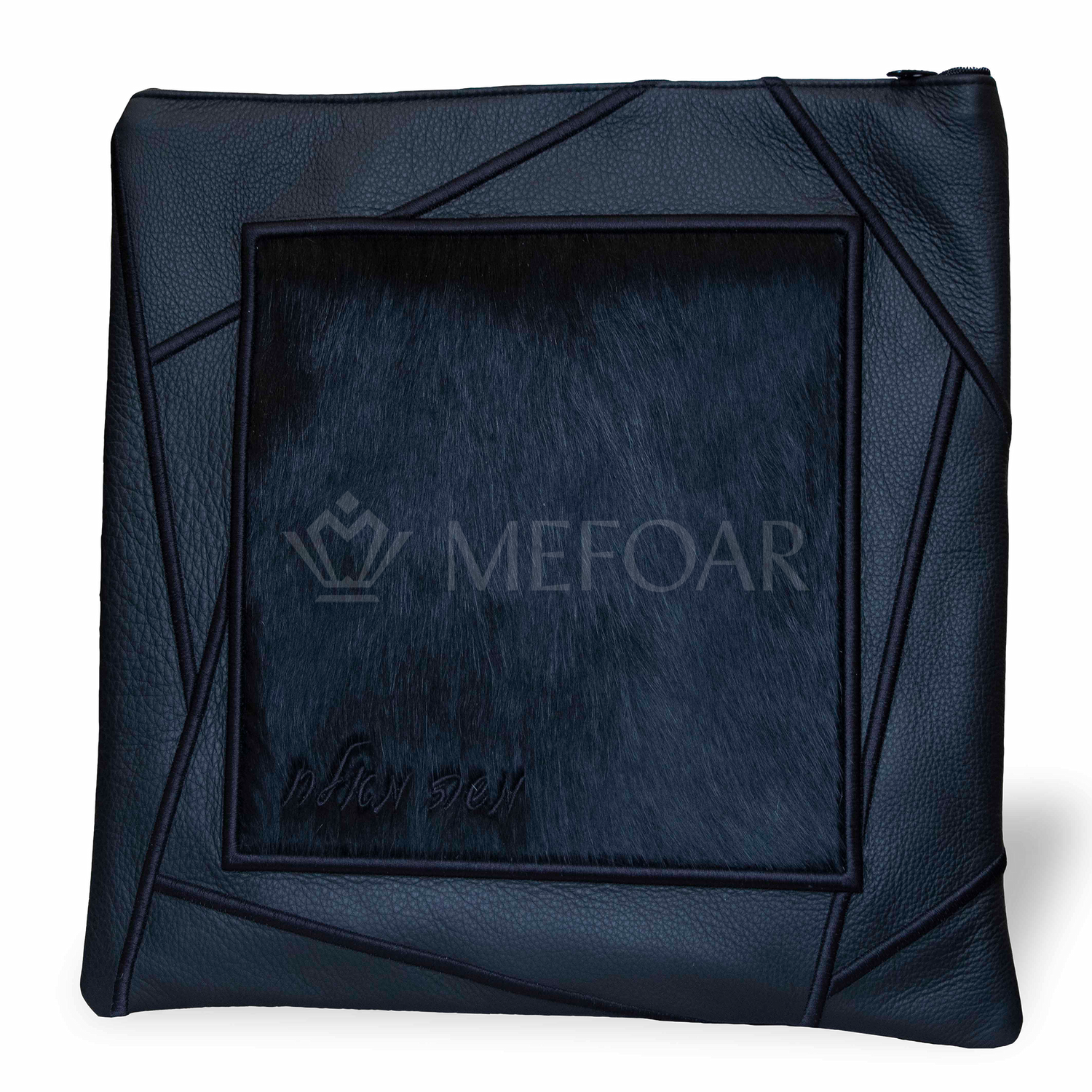 Tallis and Tefillin Bag Design #430 - Black Leather and Fur - Tallis Bags view 4 | Judaica Square Lakewood