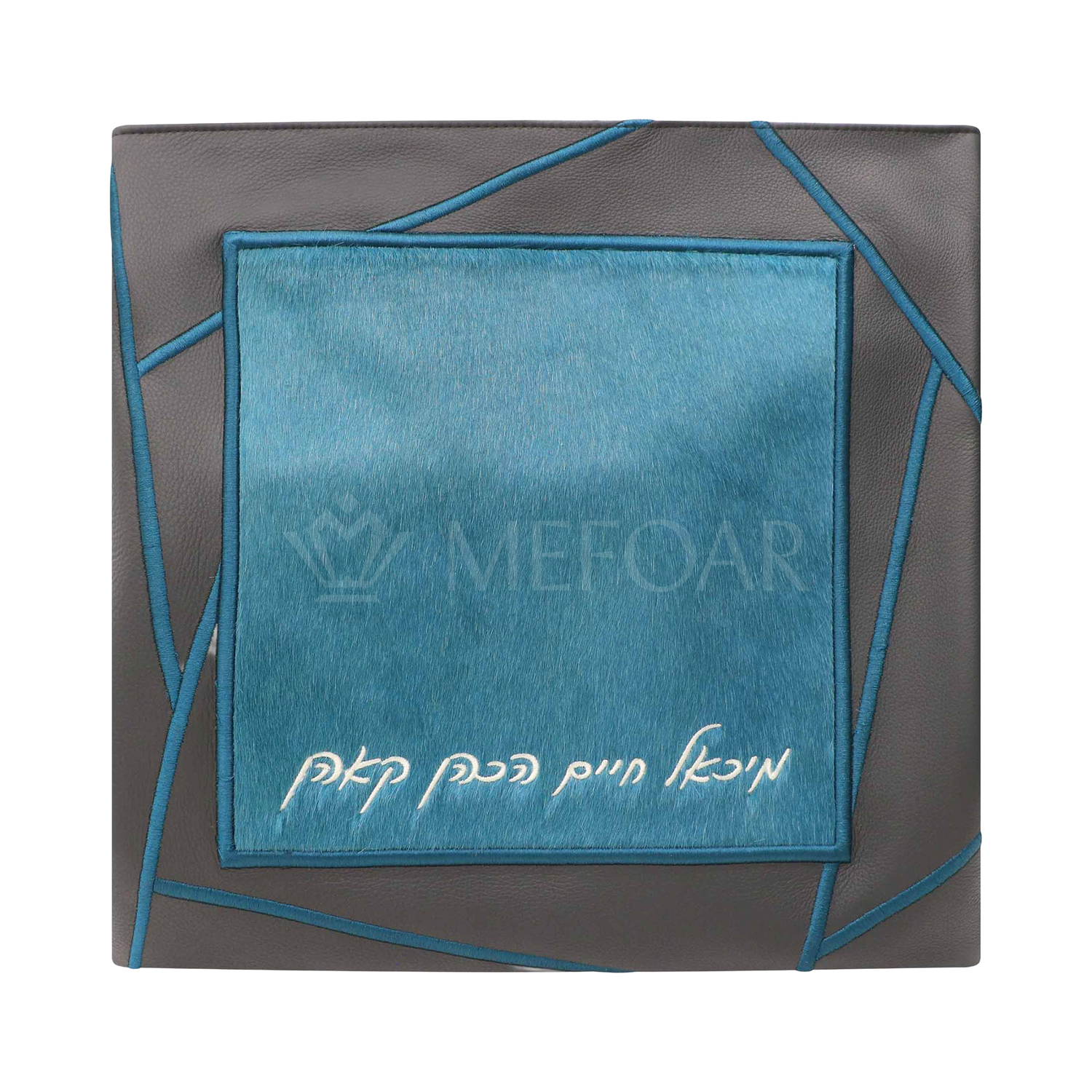 Tallis and Tefillin Bag Design #430 - Grey Leather and Fur - Tallis Bags view 2 | Judaica Square Lakewood