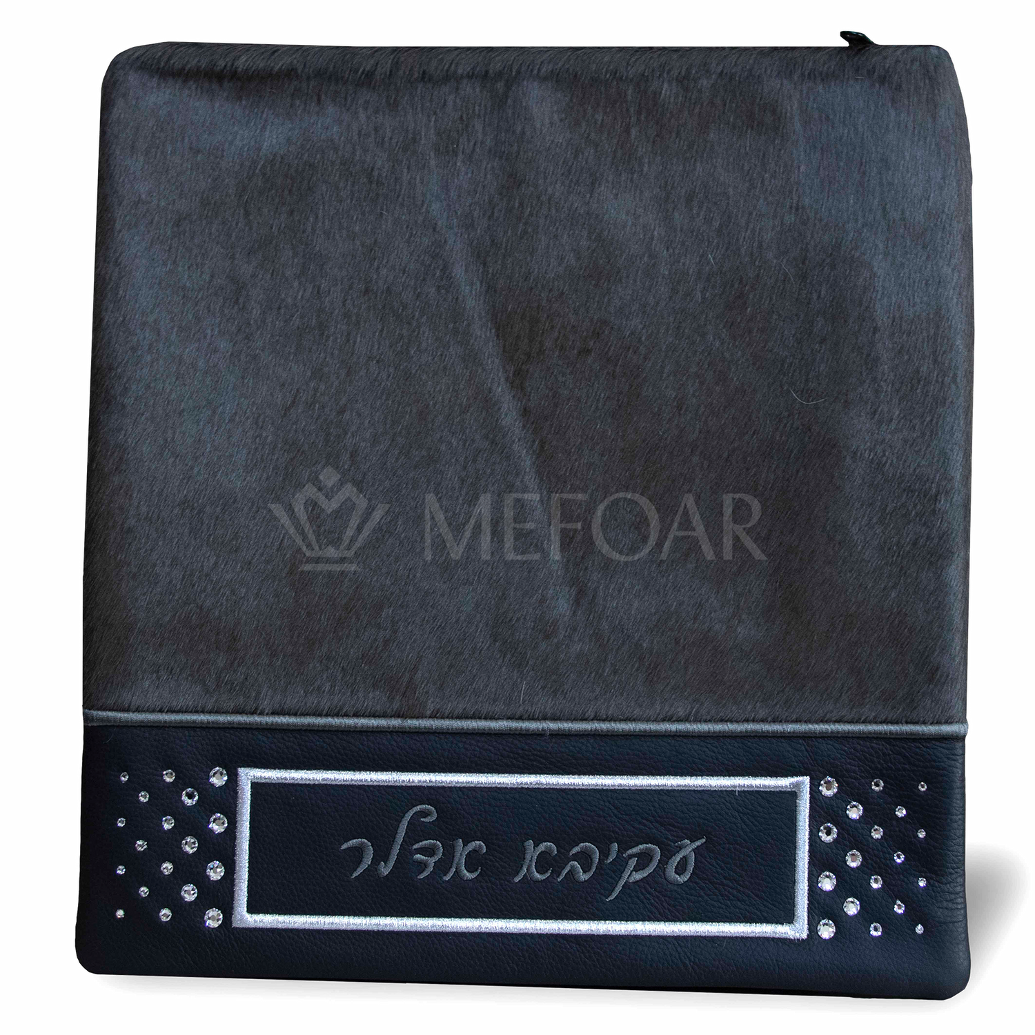 Tallis and Tefillin Bag Design #432 - Black Leather and Fur - Tallis Bags view 3 | Judaica Square Lakewood