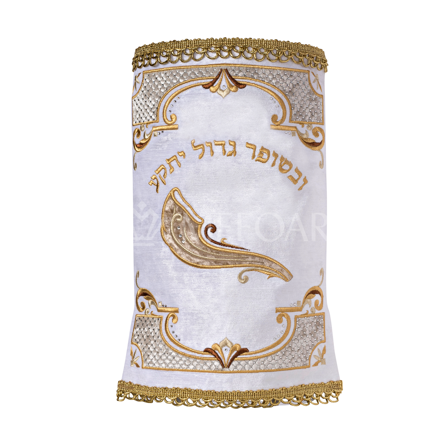 Velvet Torah Mantle - Style Shofar-White - Image 2