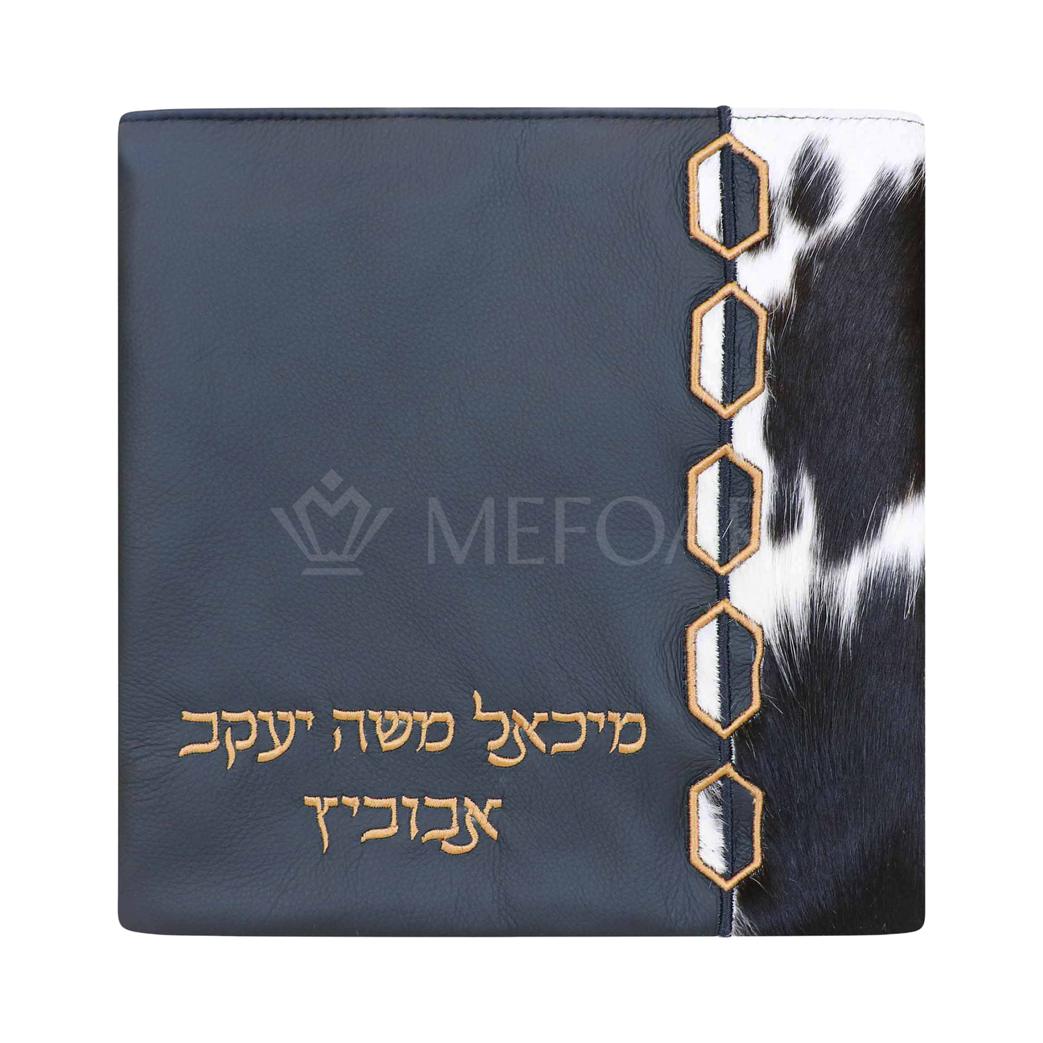 Tallis and Tefillin Bag Design #448 - Black Leather and Fur - Tallis Bags view 2 | Judaica Square Lakewood