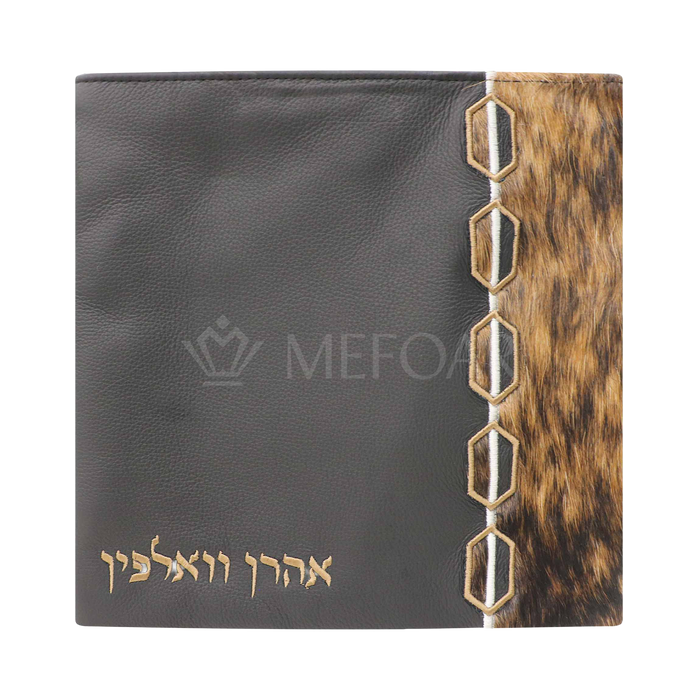 Tallis and Tefillin Bag Design #448 - Black Leather and Fur - Tallis Bags | Judaica Square Lakewood