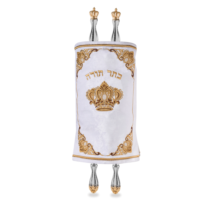 Velvet Torah Mantle - Style 273 -White - Torah Covers & Mantles