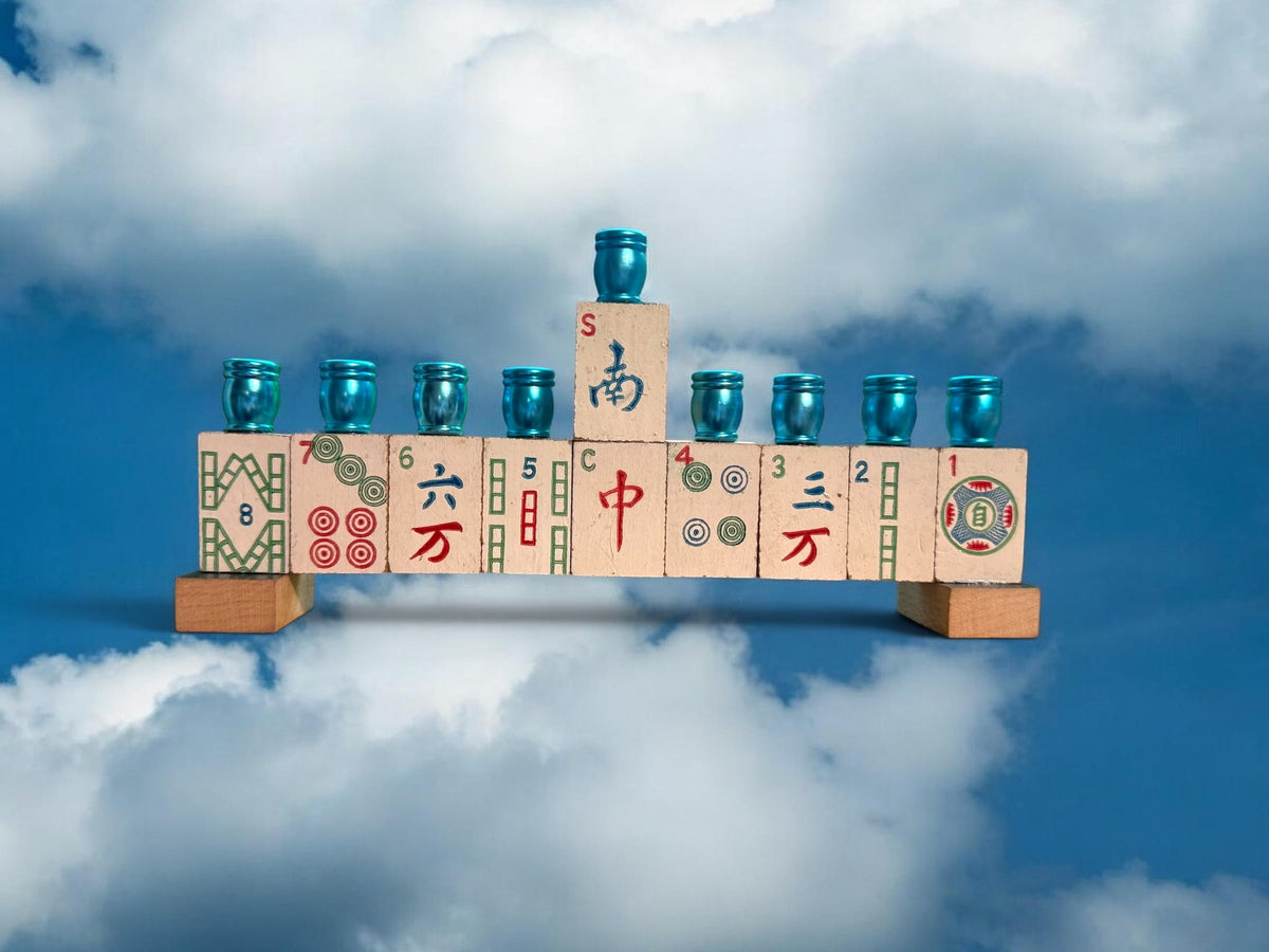 Mah Jongg menorah — repurposed game tiles with numbered aluminum candle cups | Judaica Square Lakewood (view 6)