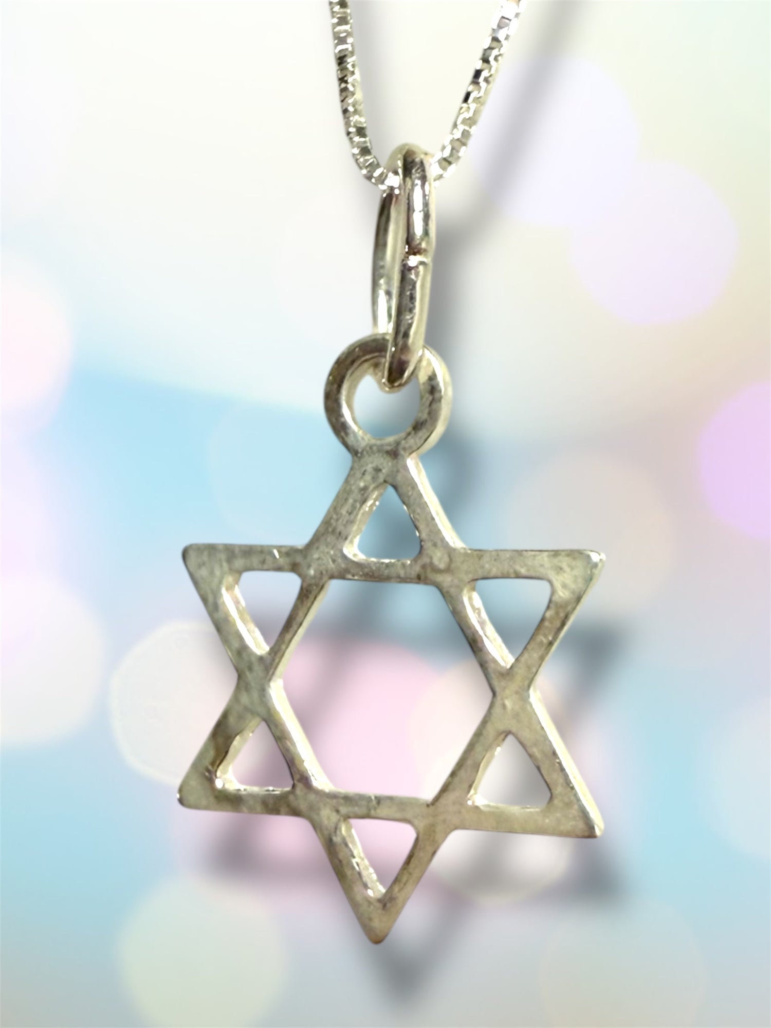 Classic sterling silver Star of David pendant on a 16 inch box chain | Judaica Square Lakewood (view 4)