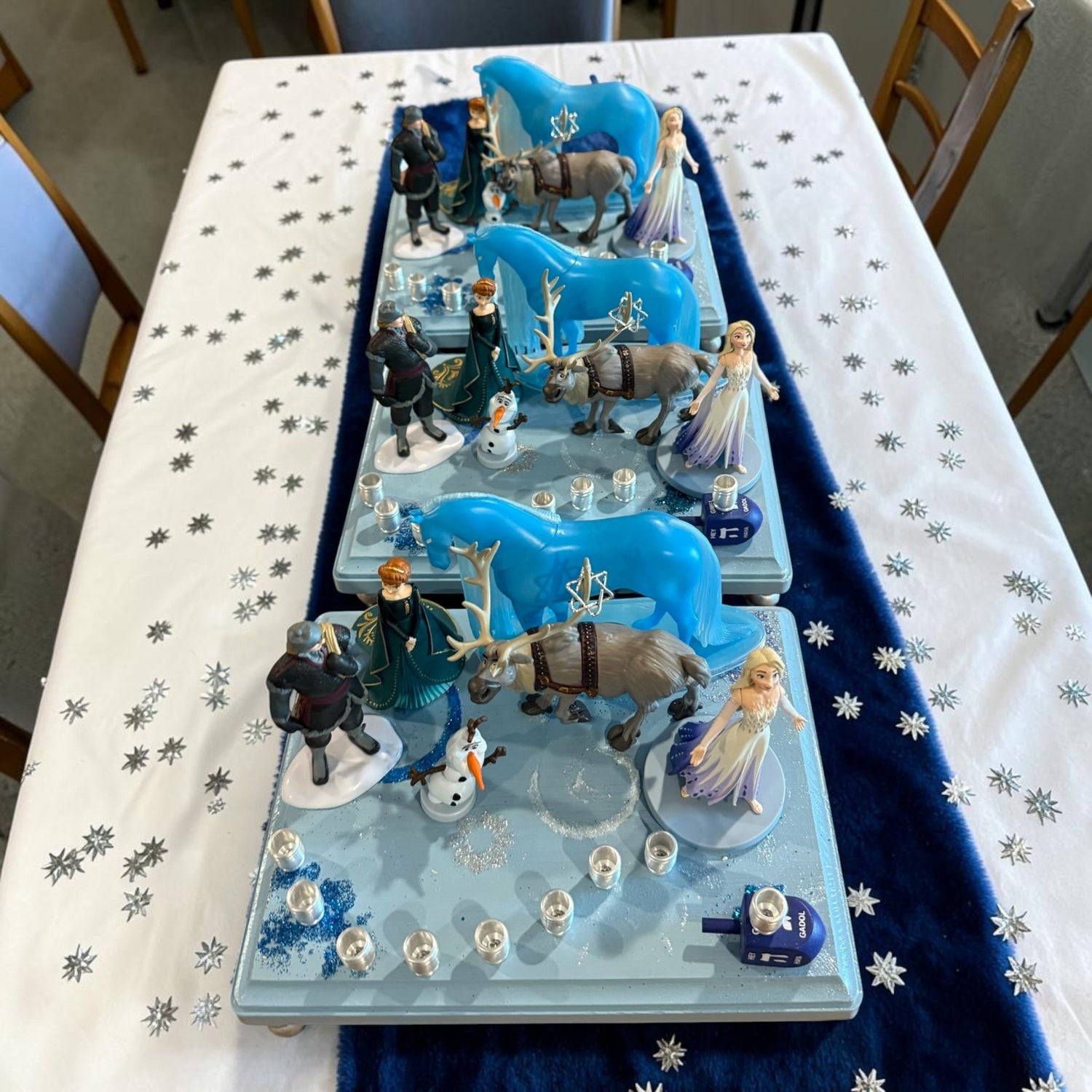 Frozen Menorah — Anna and Elsa figures with glitter dreidel shamash | Judaica Square Lakewood (view 20)