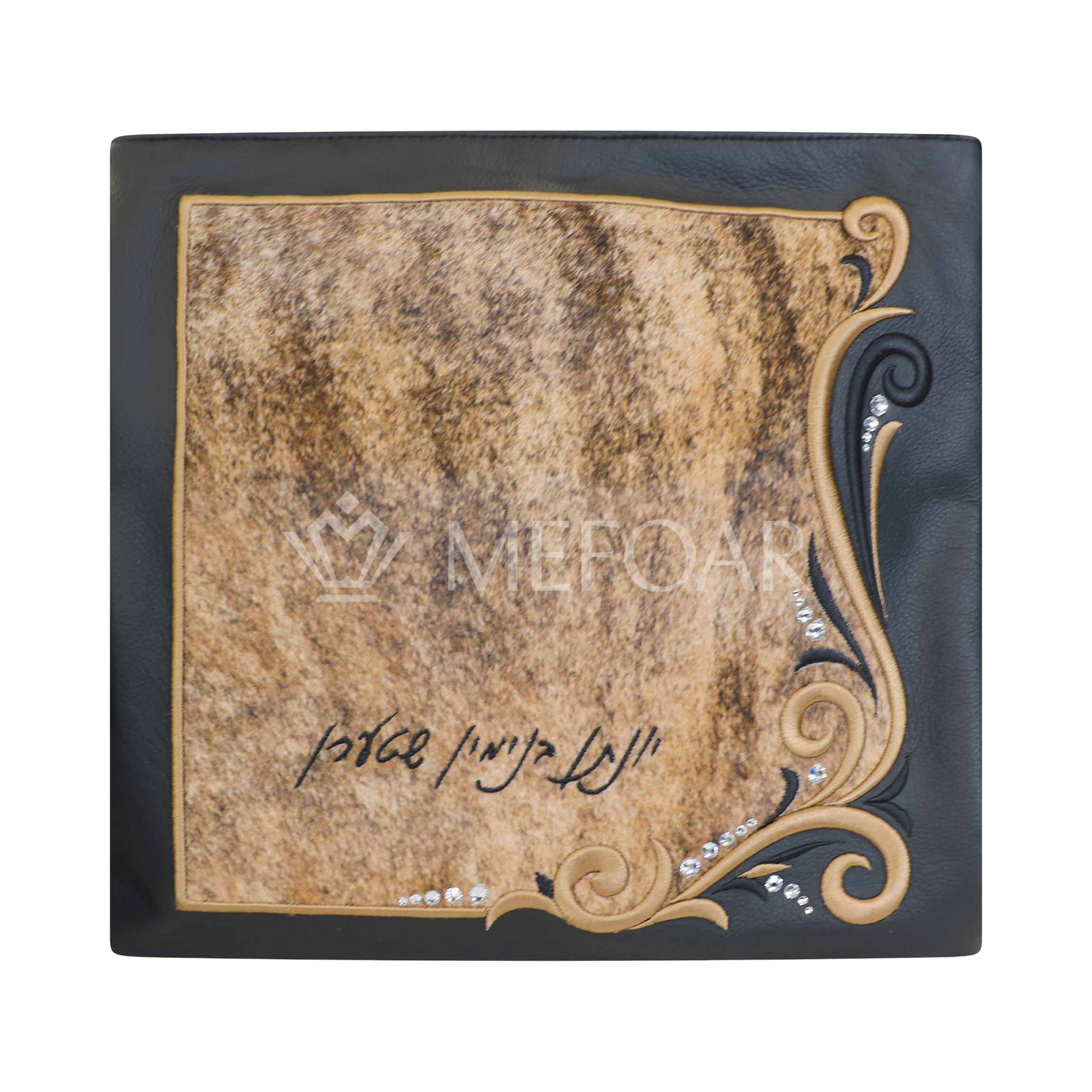 Tallis and Tefillin Bag Design #478 - Black Leather and Fur - Tallis Bags view 2 | Judaica Square Lakewood