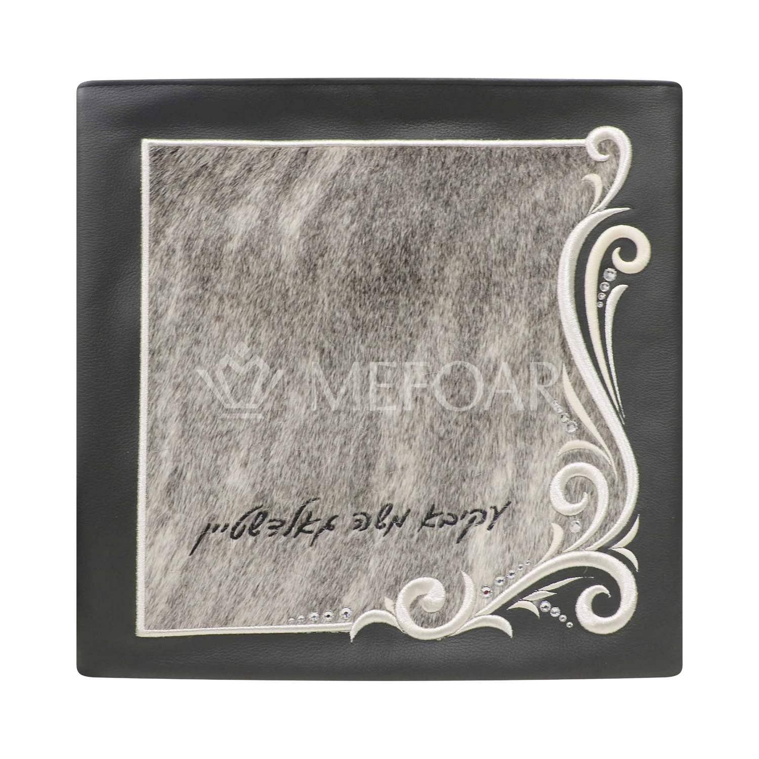Tallis and Tefillin Bag Design #478 - Black Leather and Fur - Tallis Bags view 3 | Judaica Square Lakewood
