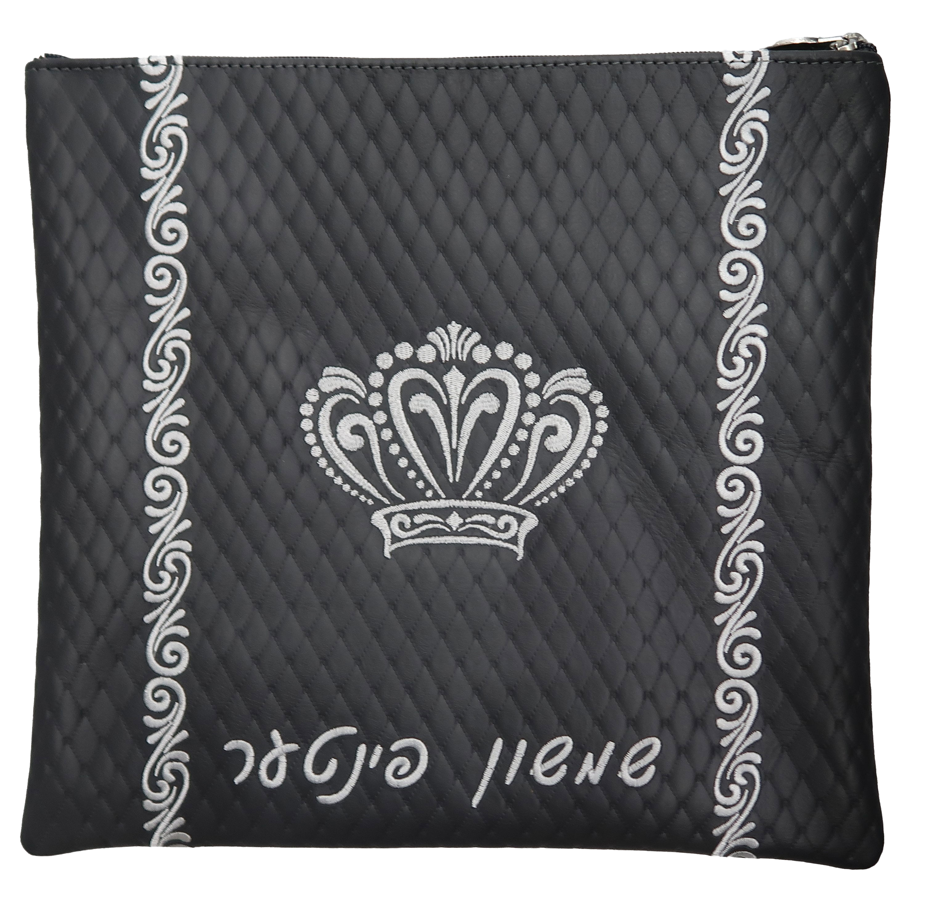 Prestige Leather Tallit & Tefillin Bag — Diamond & Crown Design, Exclusive Collection (480G-CH)
