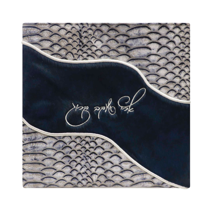 Design 486 navy premium-leather and fur tallis and tefillin bag