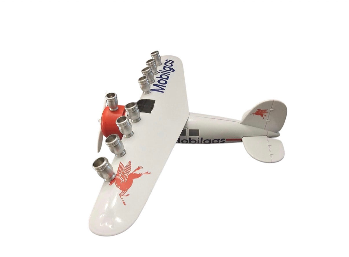 Vintage Airplane Menorah — die-cast metal plane bank fitted with aluminum cups | Judaica Square Lakewood (view 2)