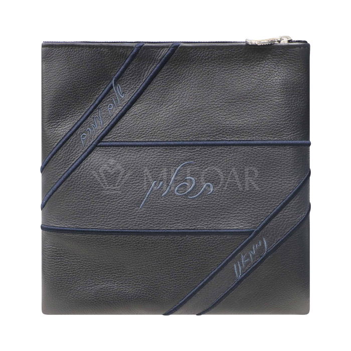 Tallis and Tefillin Bag Design #490 - Navy leather - Tallis Bags | Judaica Square Lakewood