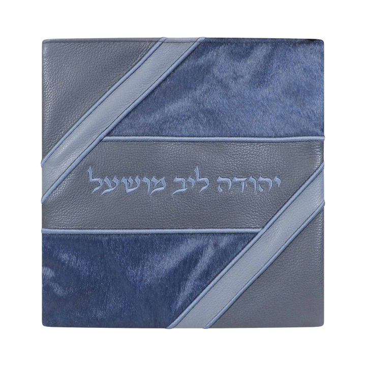 Design 490 leather and fur tallis and tefillin bag in navy