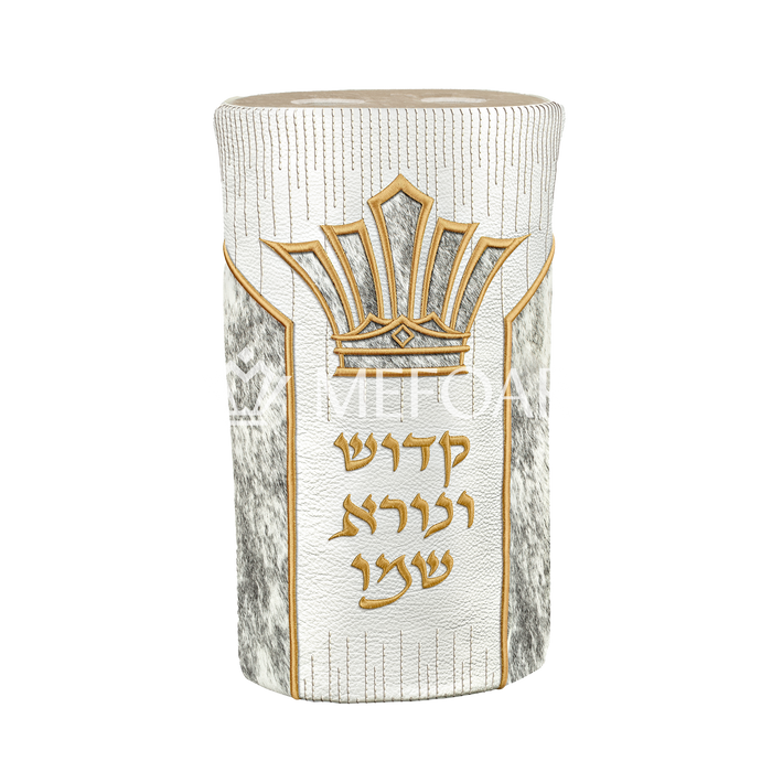 Leather and Fur Torah Mantle #498 - White - Torah Mantles | Judaica Square Lakewood