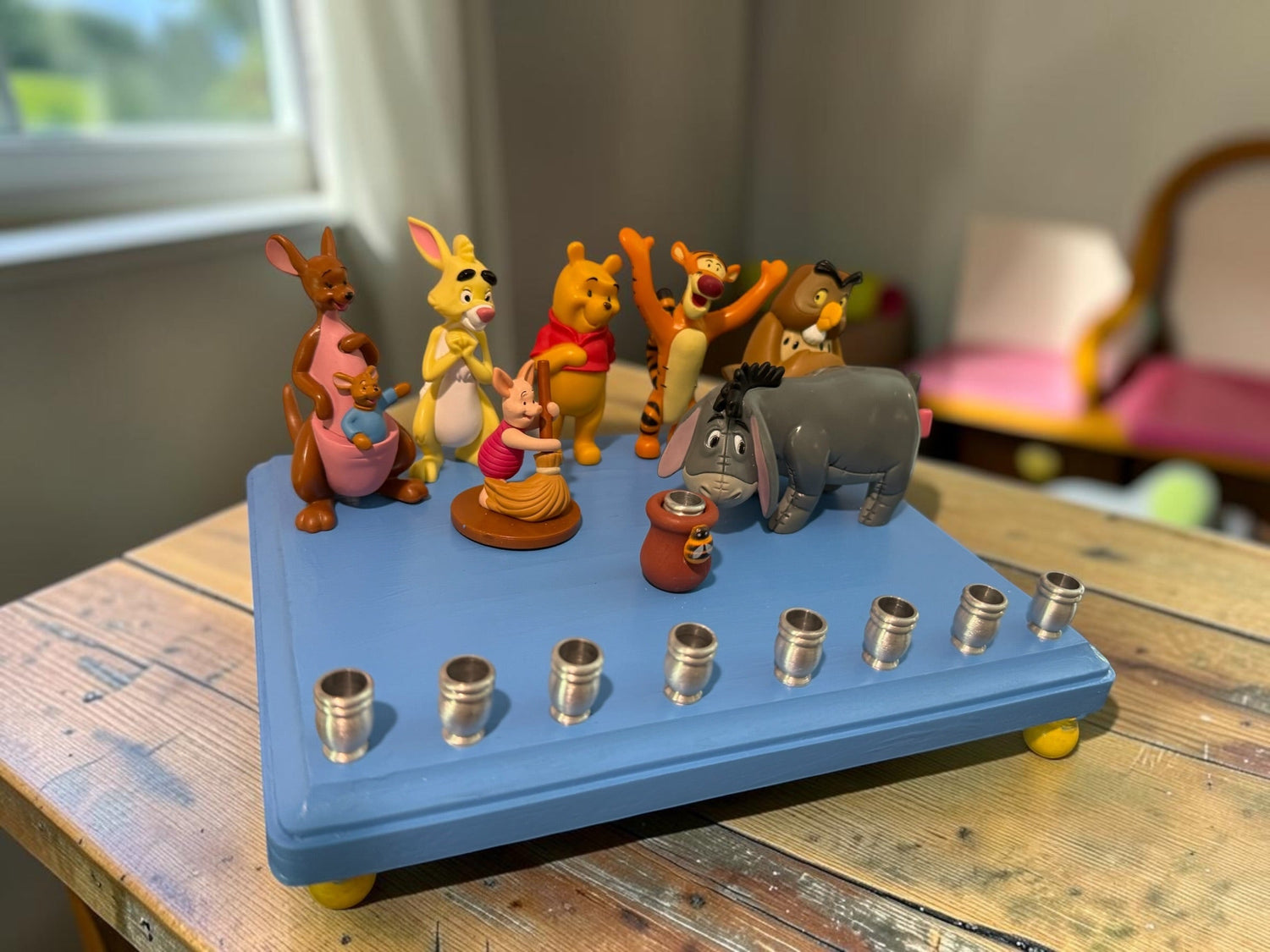 Classic Winnie the Pooh Menorah — Pooh and Tigger figures with honey pot shamash | Judaica Square Lakewood (view 11)