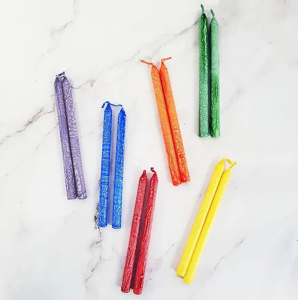 Rainbow Hanukkah Candles — boxed set of frosted multicolor menorah candles | Judaica Square Lakewood (view 5)