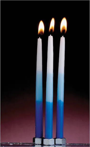 Blue and white Hanukkah candles — box of 45 hand-dipped tapers for a menorah | Judaica Square Lakewood (view 5)