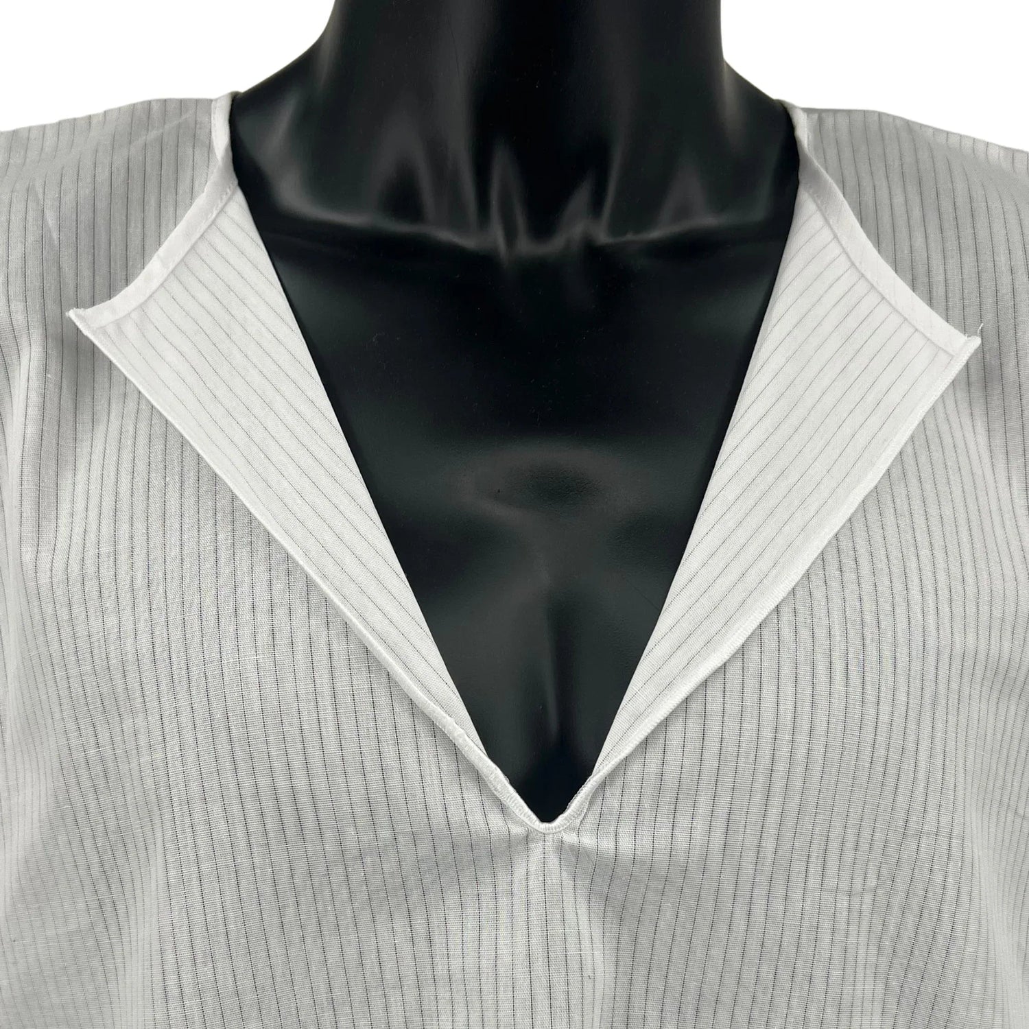 Men's white cotton tallit katan vertical stripe fabric close-up