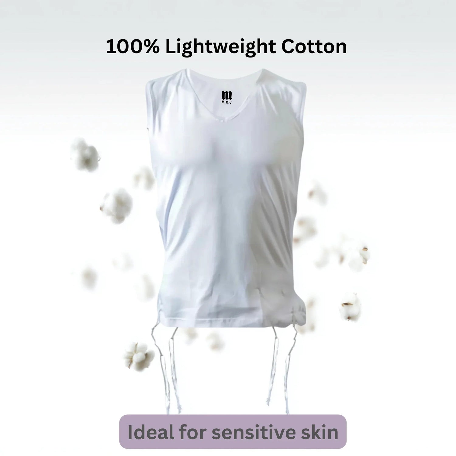 White cotton tzitzit t-shirt on mannequin with cotton fabric detail