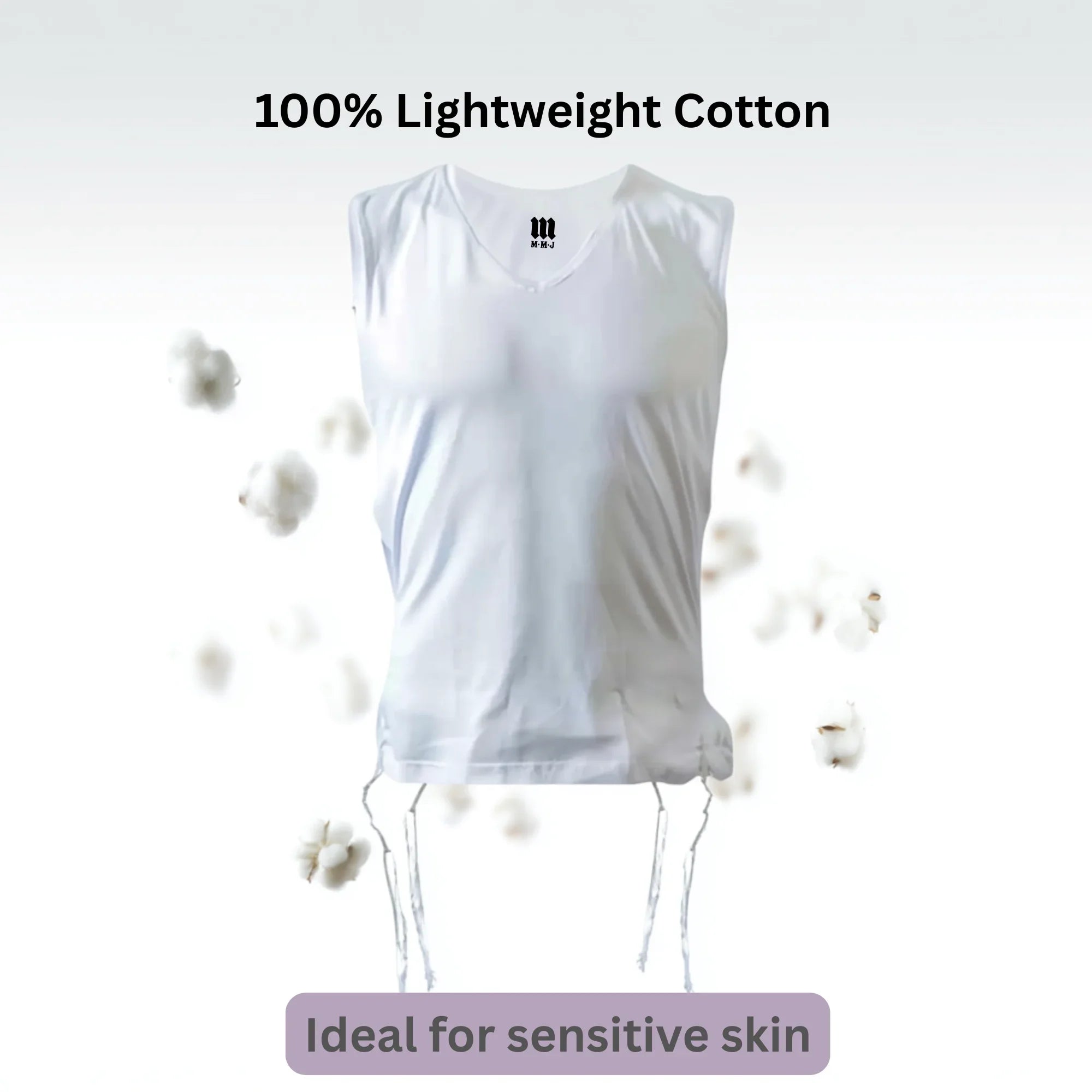 White cotton tzitzit t-shirt on mannequin with cotton fabric detail