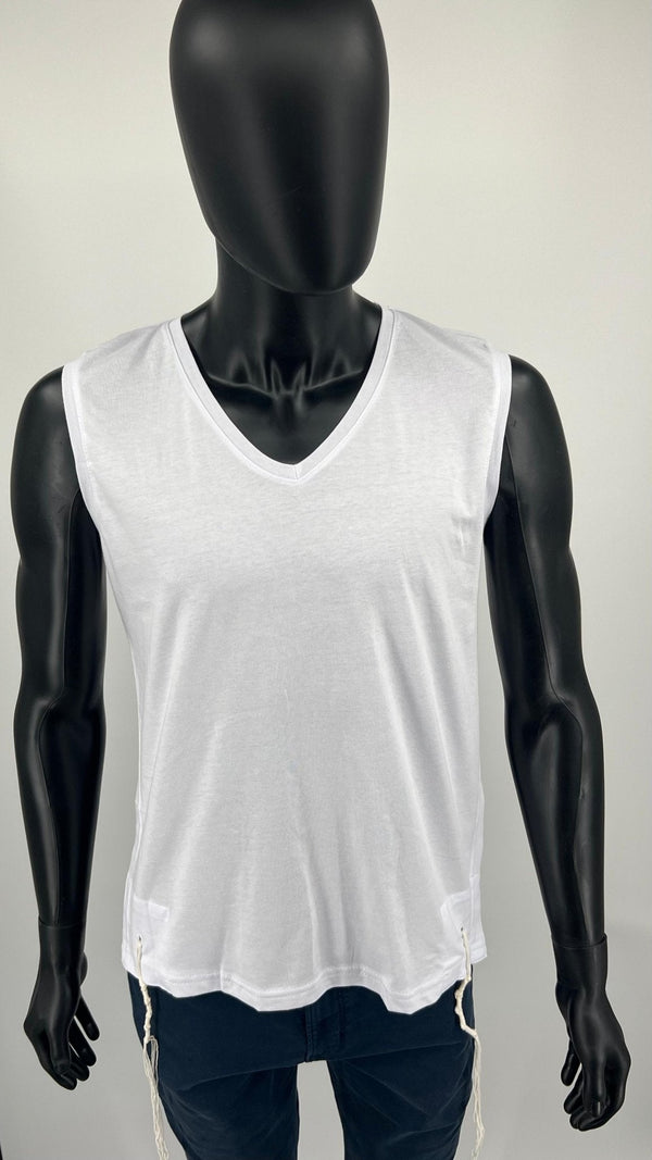 Men's white cotton tzitzit t-shirt front view