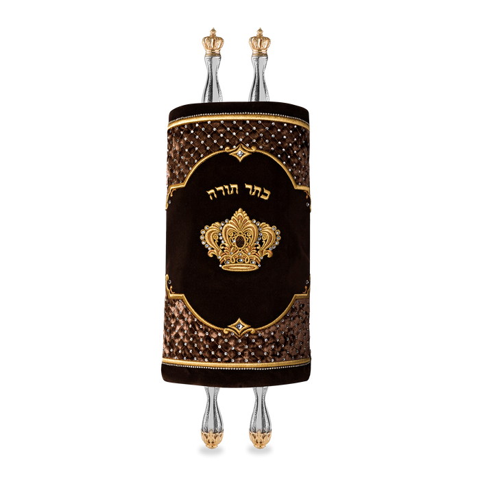 Velvet Torah Mantle -802-Brown - Torah Covers & Mantles