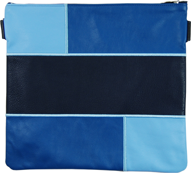 Prestige Leather Tallit & Tefillin Bag — Geometric & Colorblock Design, Regal Collection (500F-BL)