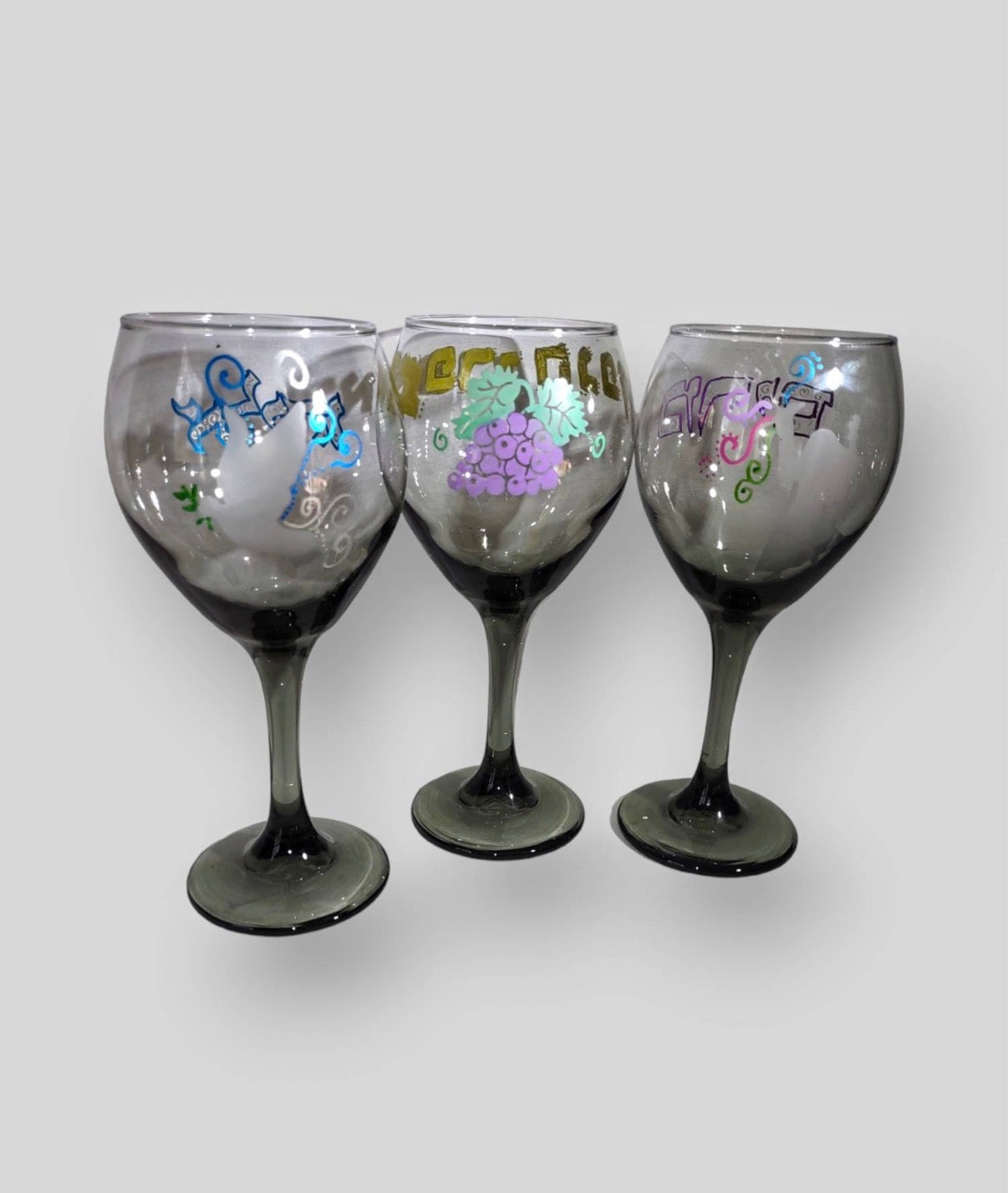 Dark frosted Seder glasses — Miriam, Elijah and kiddush cup trio | Judaica Square Lakewood (view 3)