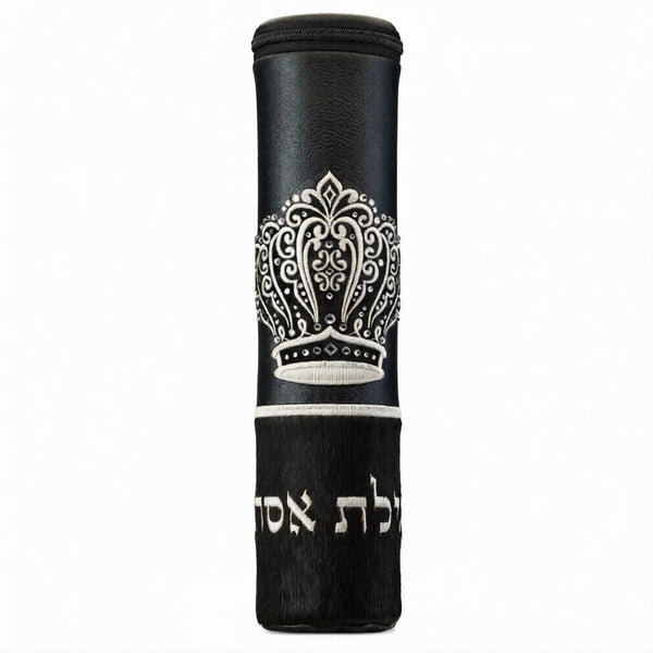 Small Crown Scroll Megilla Case Black and Black Fur #1040
