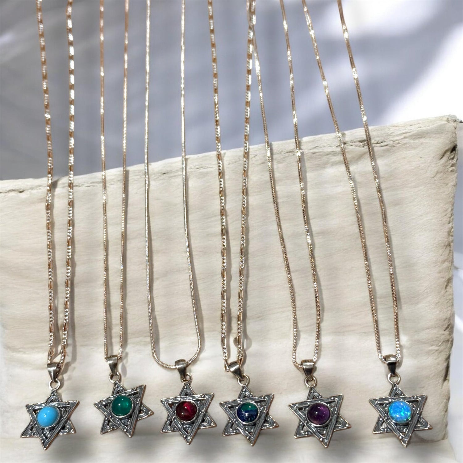 Sterling Star of David pendant with turquoise gemstone center | Judaica Square Lakewood (view 2)