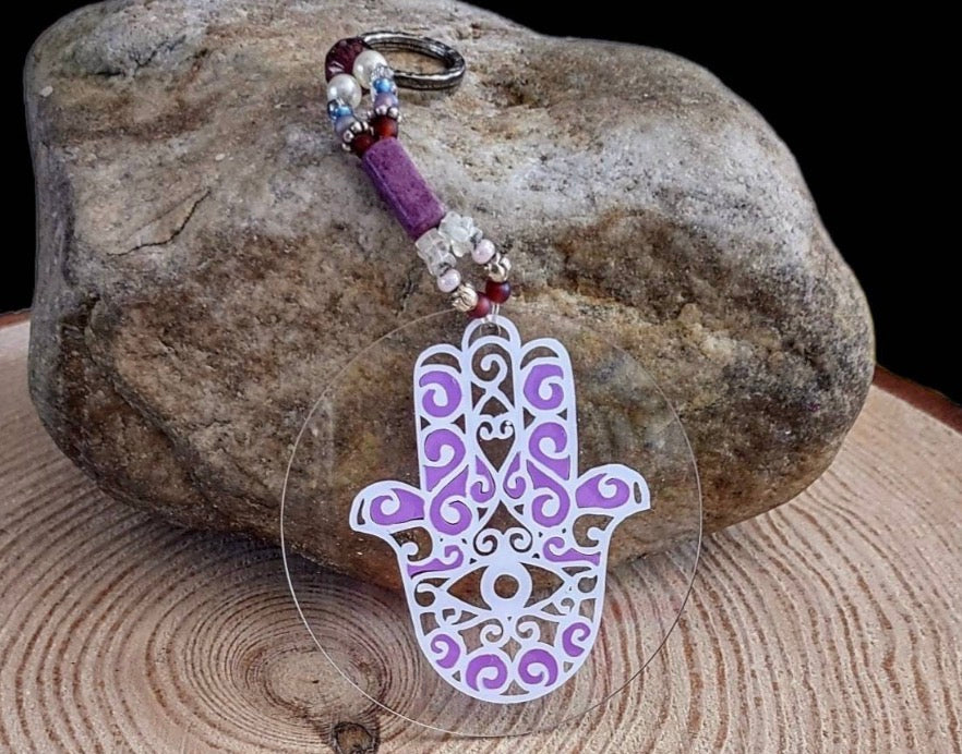 Hand painted wooden hamsa ornament with glitter evil eye and beads | Judaica Square Lakewood (view 10)