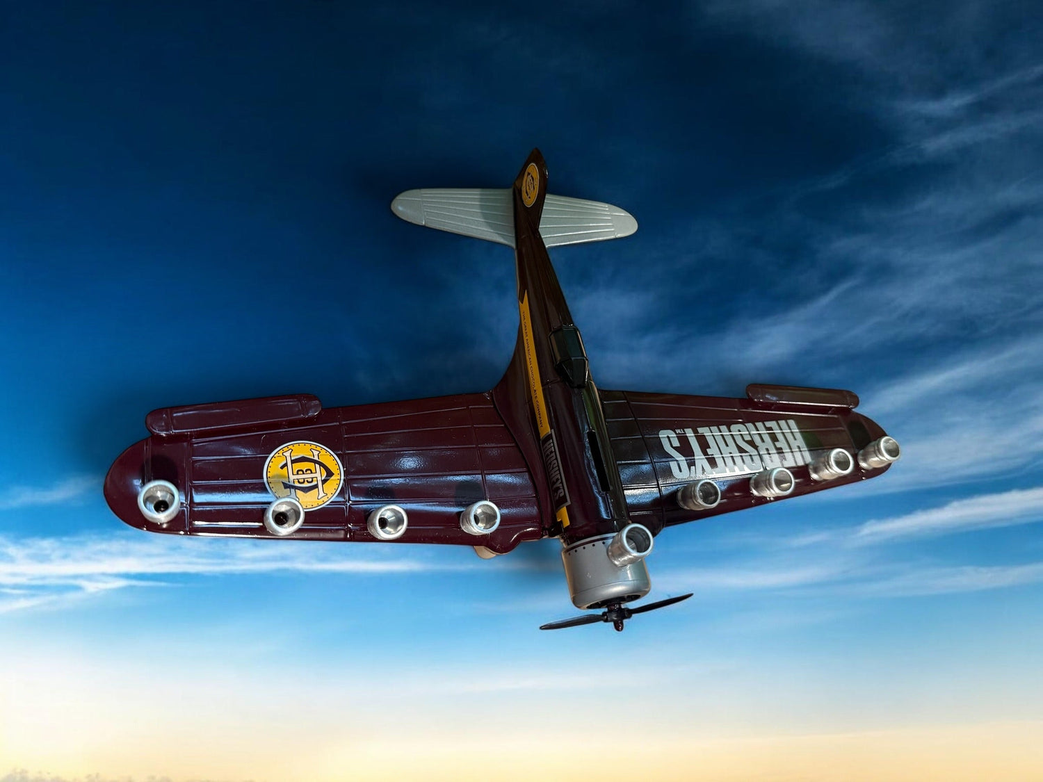 Vintage Airplane Menorah — die-cast metal plane bank fitted with aluminum cups | Judaica Square Lakewood (view 6)
