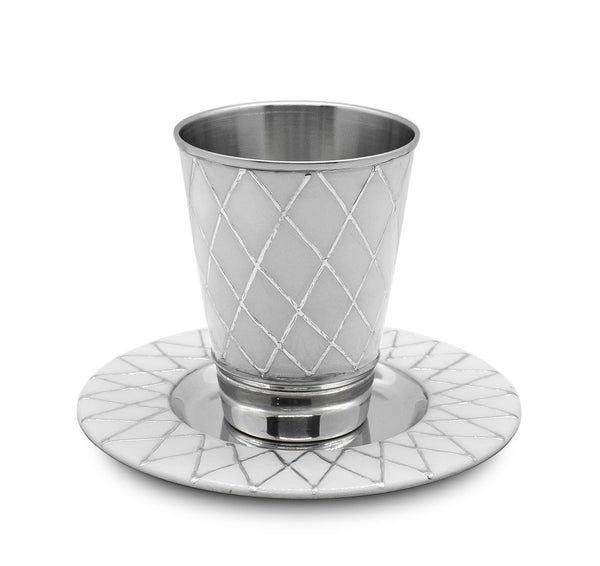 Nickel Kiddush Cup with Tray Diamond Design (KC-51670)