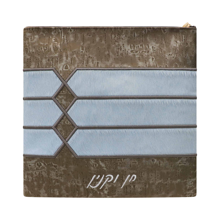 Design 516 sky-blue fur tallis and tefillin bag in the grey colorway