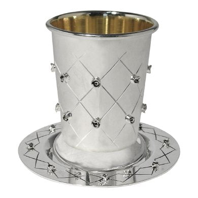 silver plated kiddush cup with Gold Inside Flowers 517