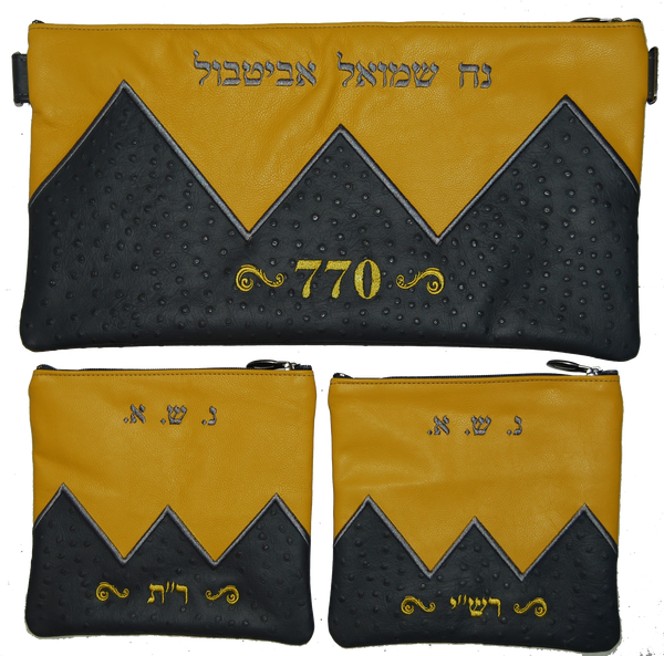 Prestige Ostrich Chabad Bar Mitzvah Set — Geometric & 770 Design, Regal Collection (770F-GR3)