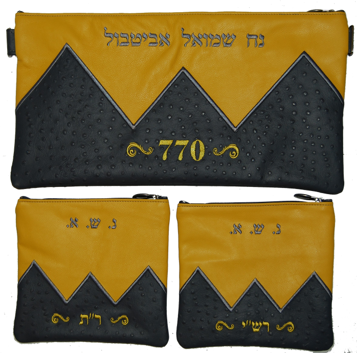 Prestige Ostrich Chabad Bar Mitzvah Set — Geometric & 770 Design, Regal Collection (770F-GR3)