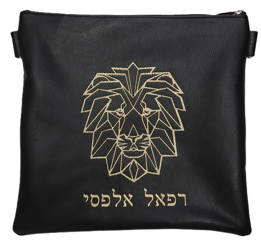 Personalization preview — Leather Tallit & Tefillin Bag — Black