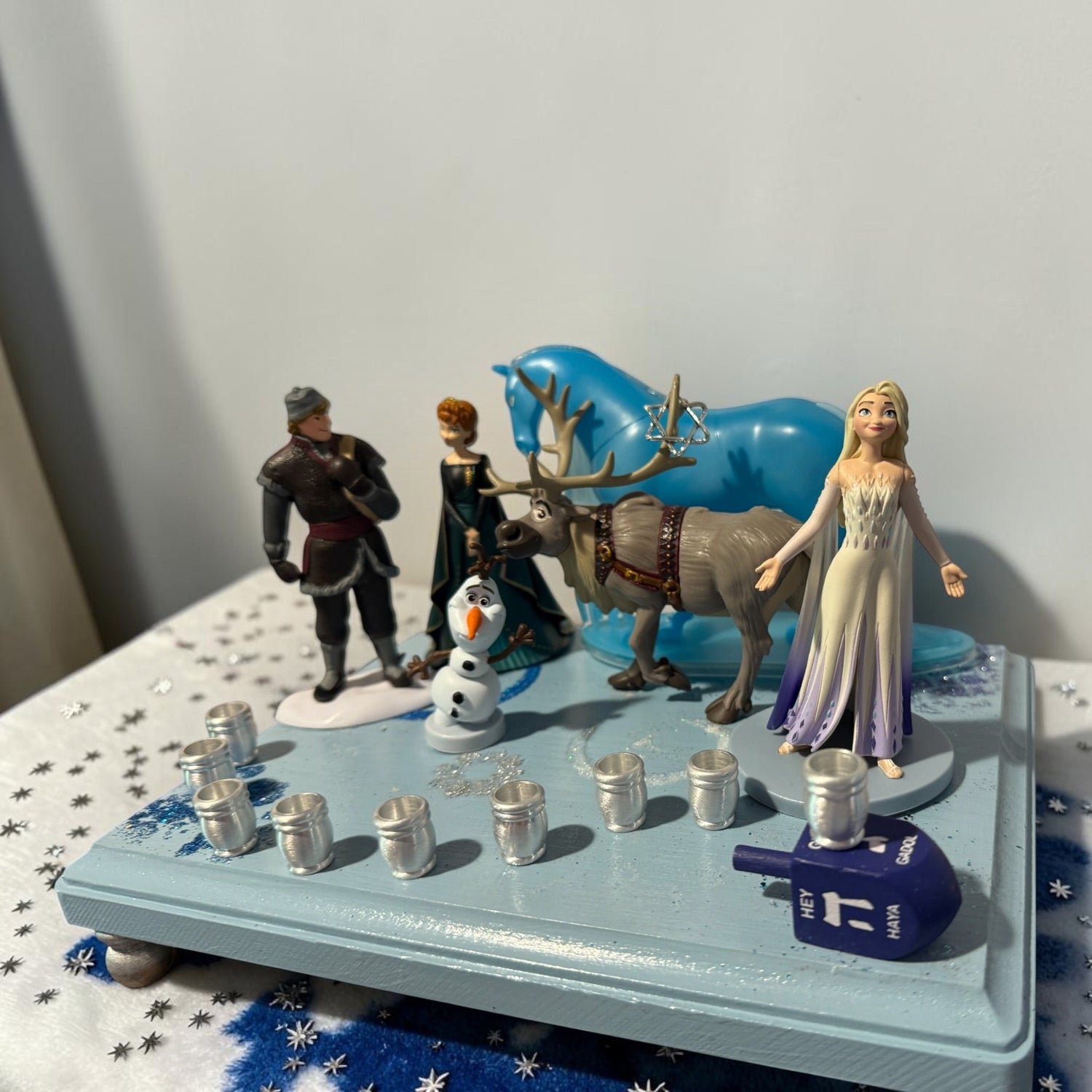 Frozen Menorah — Anna and Elsa figures with glitter dreidel shamash | Judaica Square Lakewood (view 19)