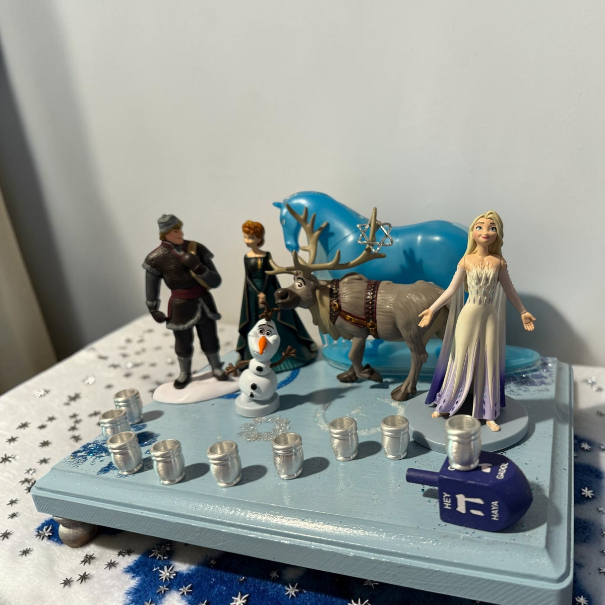 Frozen Menorah — Anna and Elsa figures with glitter dreidel shamash | Judaica Square Lakewood (view 19)