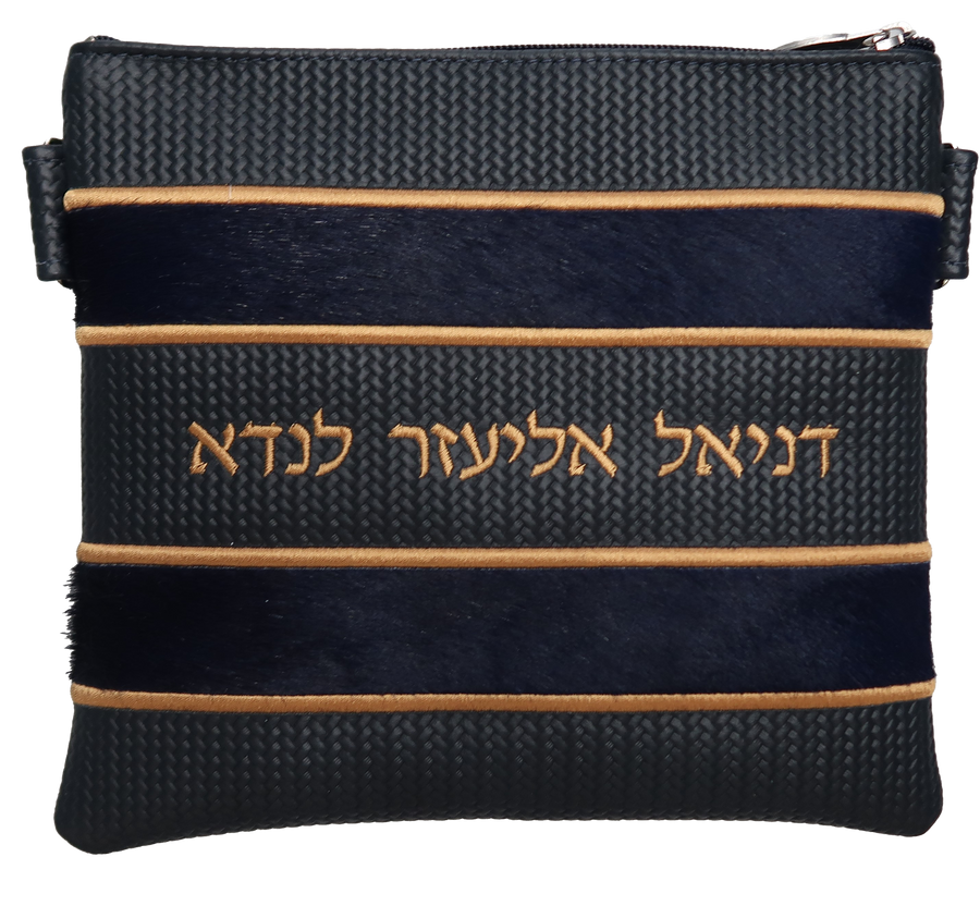 Personalization preview — Supreme Leather Tallit & Tefillin Bag — Navy Weave