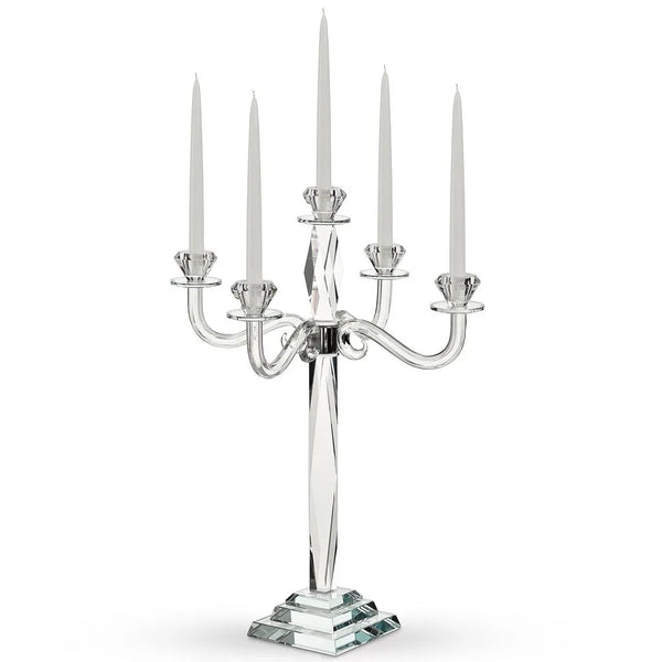 Nuah 24-inch crystal 5-branch candelabra shown with taper candles