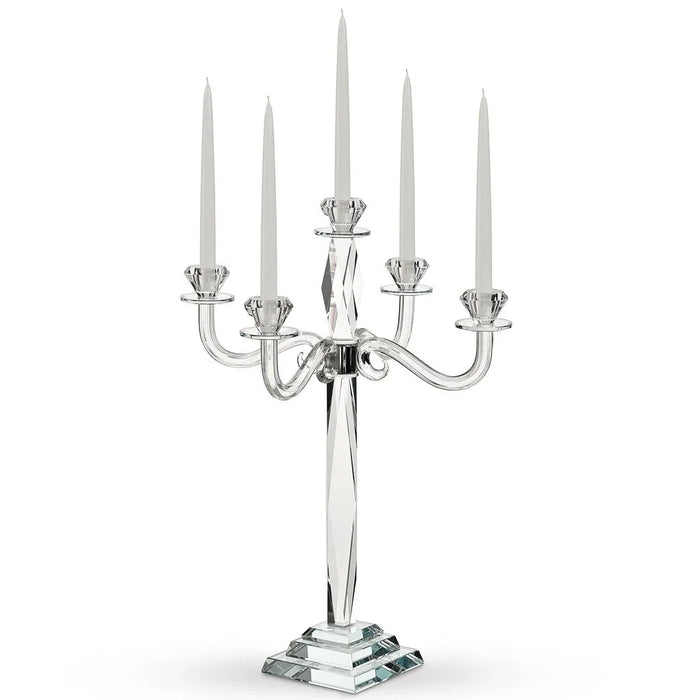 Nuah 24-inch crystal 5-branch candelabra shown with taper candles