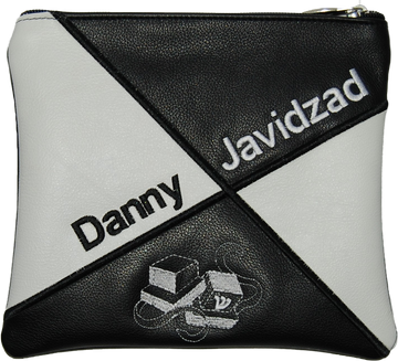 Prestige Leather Tallit & Tefillin Bag — Geometric Design, Exclusive Collection (555G-BK)