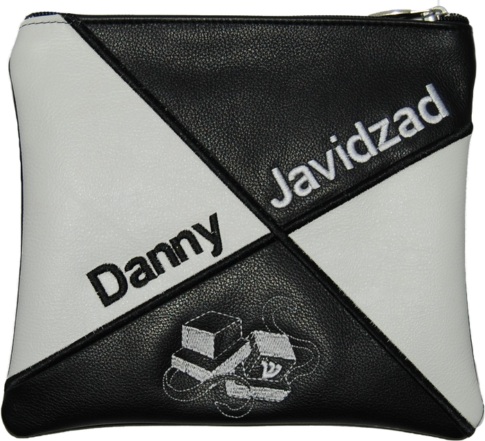 Prestige Leather Tallit & Tefillin Bag — Geometric Design, Exclusive Collection (555G-BK)