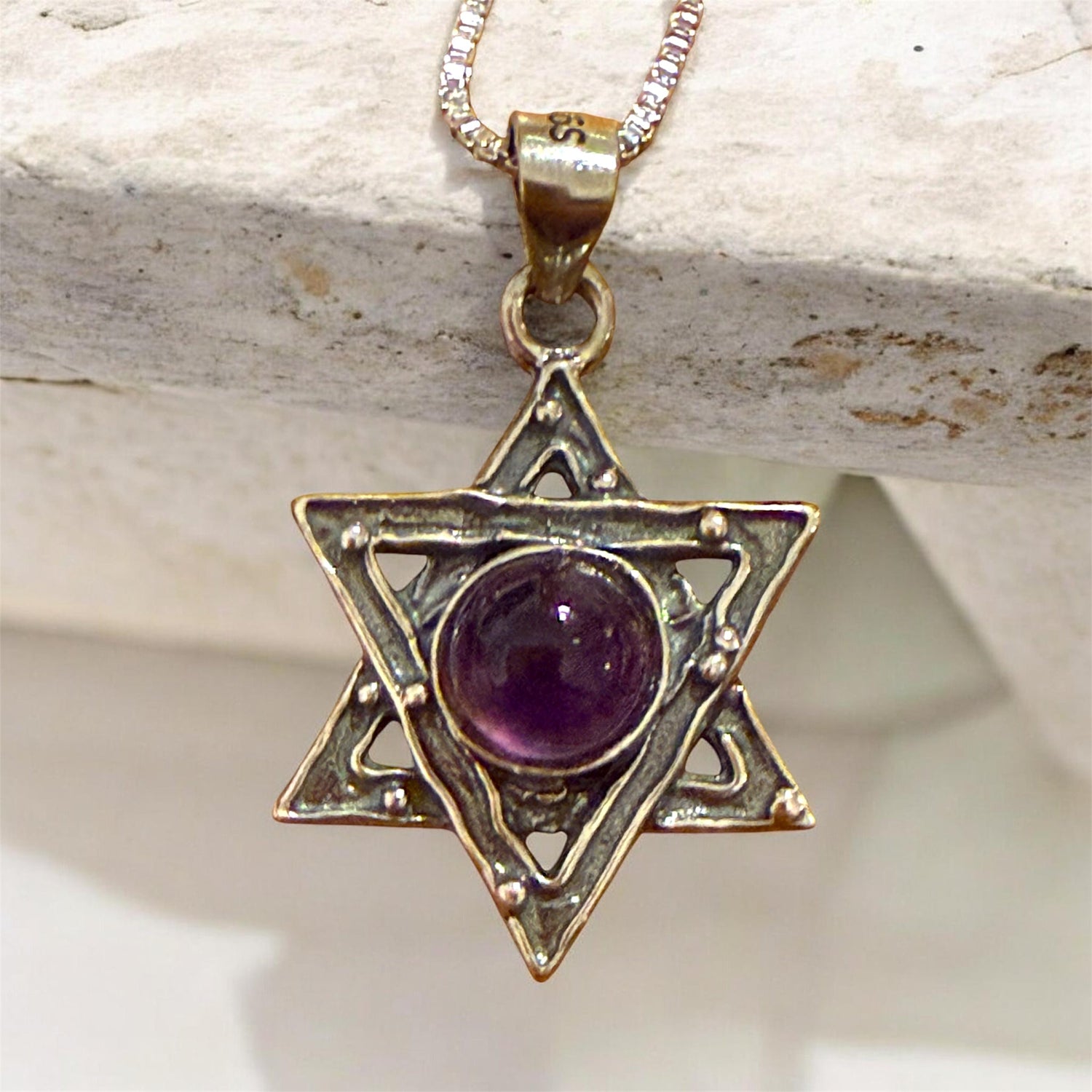 Sterling Star of David pendant with turquoise gemstone center | Judaica Square Lakewood (view 4)